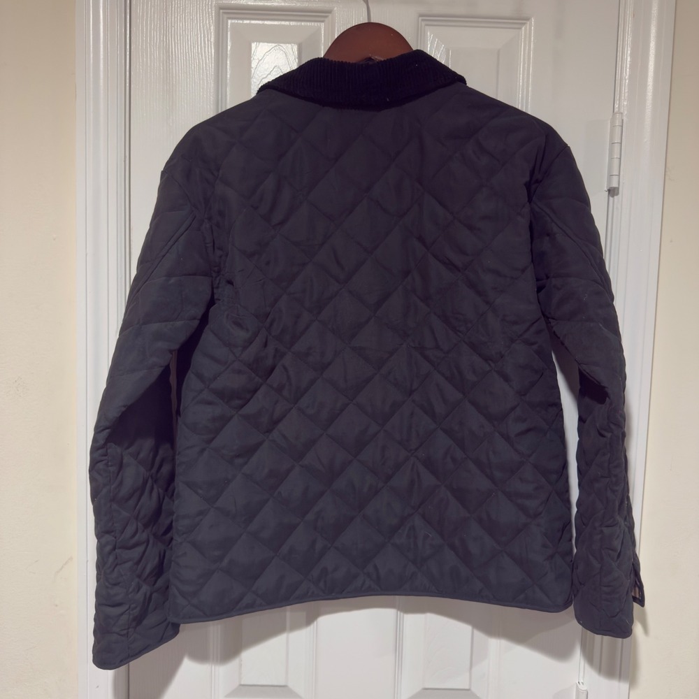 Mystree‎ Quilted Barn Jacket  Small Black Snap Front Corduroy Collar Plaid Line - Picture 7 of 7